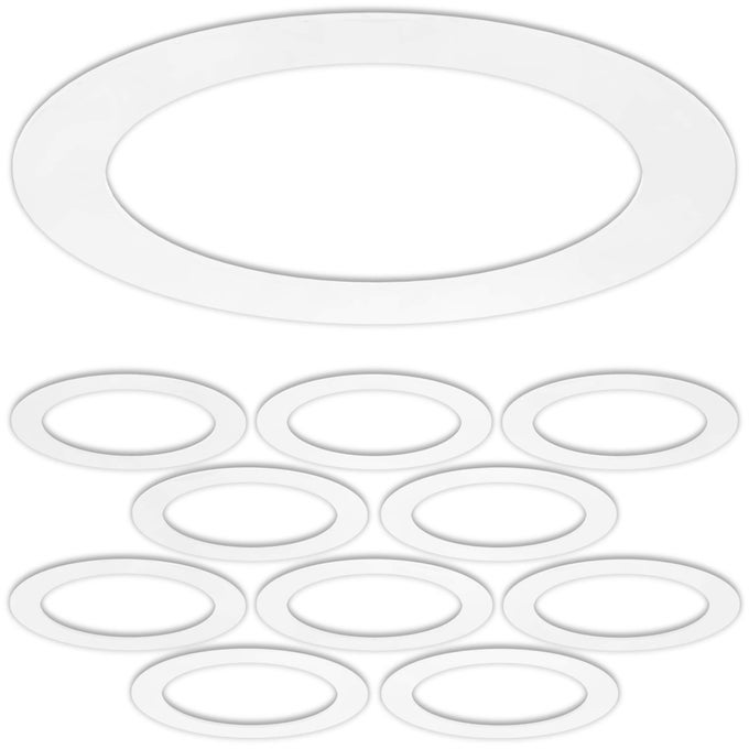 10 PACK GLOSS WHITE GOOF TRIM RING FOR 8 INCH RECESSED CAN LIGHTING DOWN LIGHT OUTER DIAMETER 86 INCHES INNER DIAMETER 62 INCHES