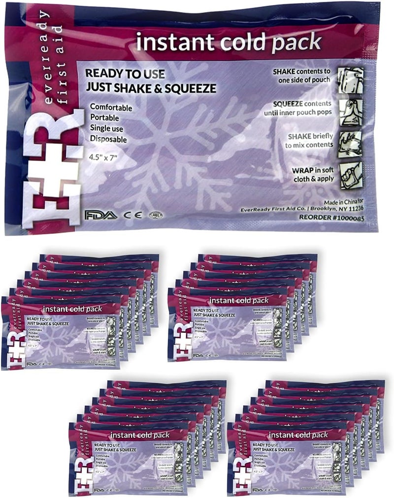Ever Ready First Aid Disposable Cold Compress Therapy Instant Ice Pack for Injuries 4.5" x 7" - 24 Pack