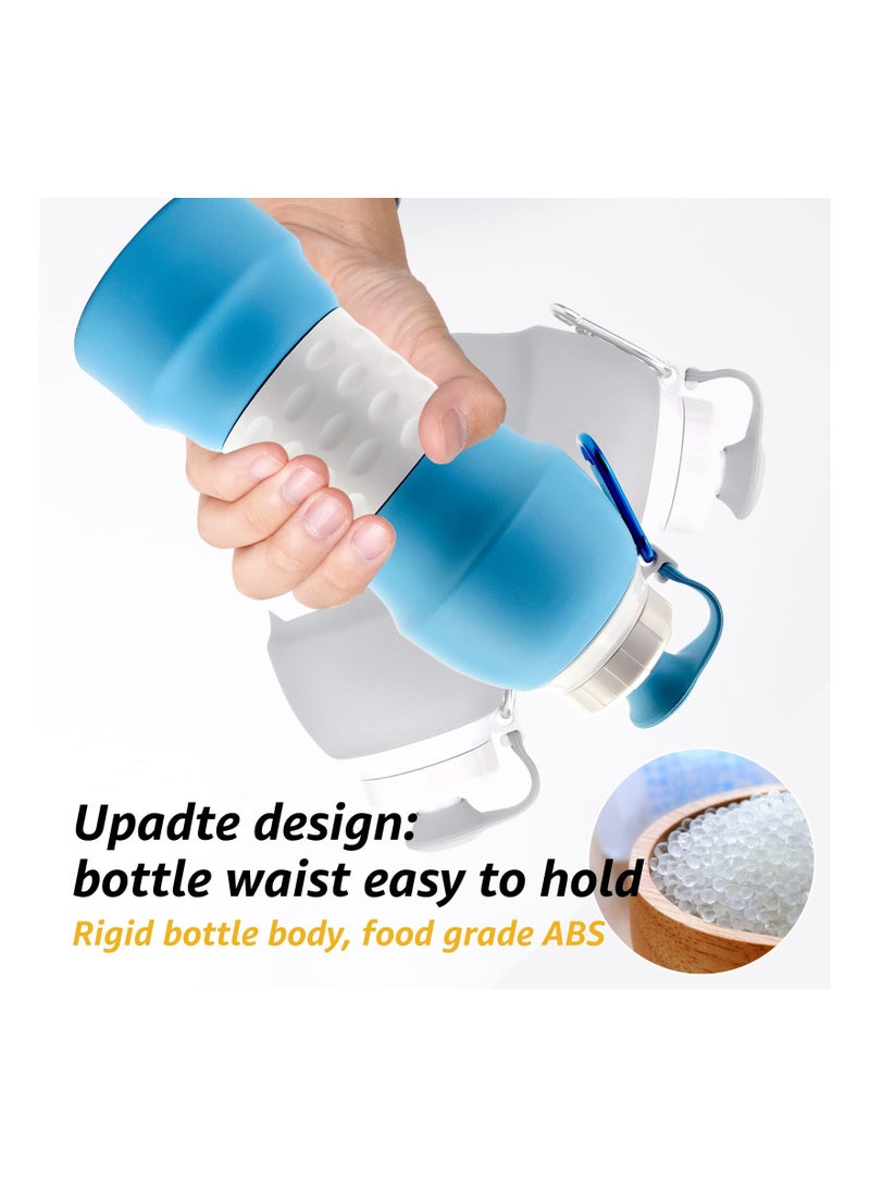 KASTWAVE Collapsible Sports Water Bottle, Silicone Foldable Portable Travel Water Bottle, Outdoor Water Bottle with Carabiner for Outdoor Activities Camping Hiking, Blue - 580ML - Image 2