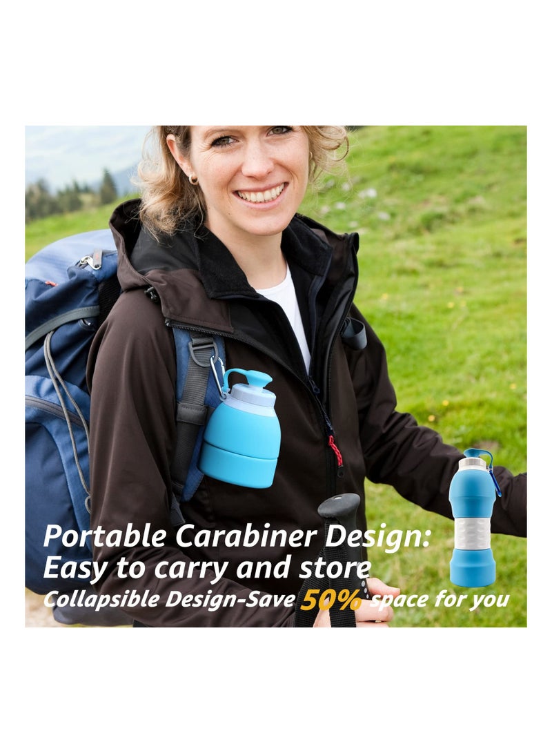 KASTWAVE Collapsible Sports Water Bottle, Silicone Foldable Portable Travel Water Bottle, Outdoor Water Bottle with Carabiner for Outdoor Activities Camping Hiking, Blue - 580ML - Image 3