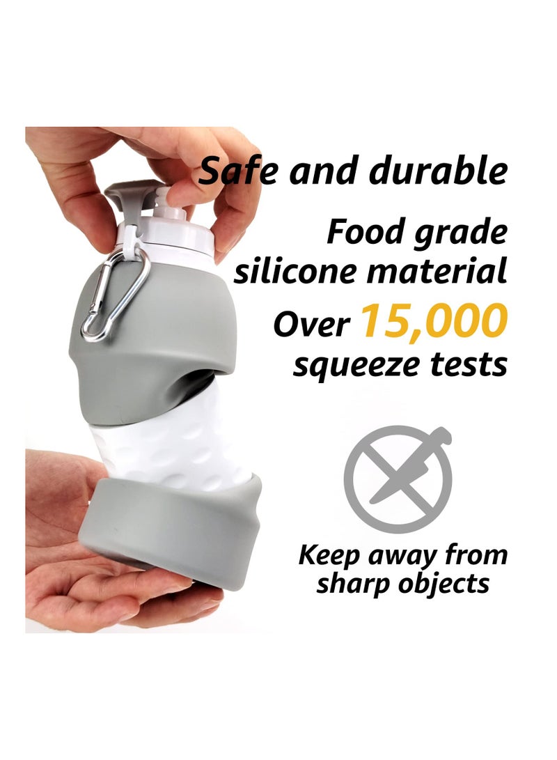 KASTWAVE Collapsible Sports Water Bottle, Silicone Foldable Portable Travel Water Bottle, Outdoor Water Bottle with Carabiner for Outdoor Activities Camping Hiking, Blue - 580ML - Image 4