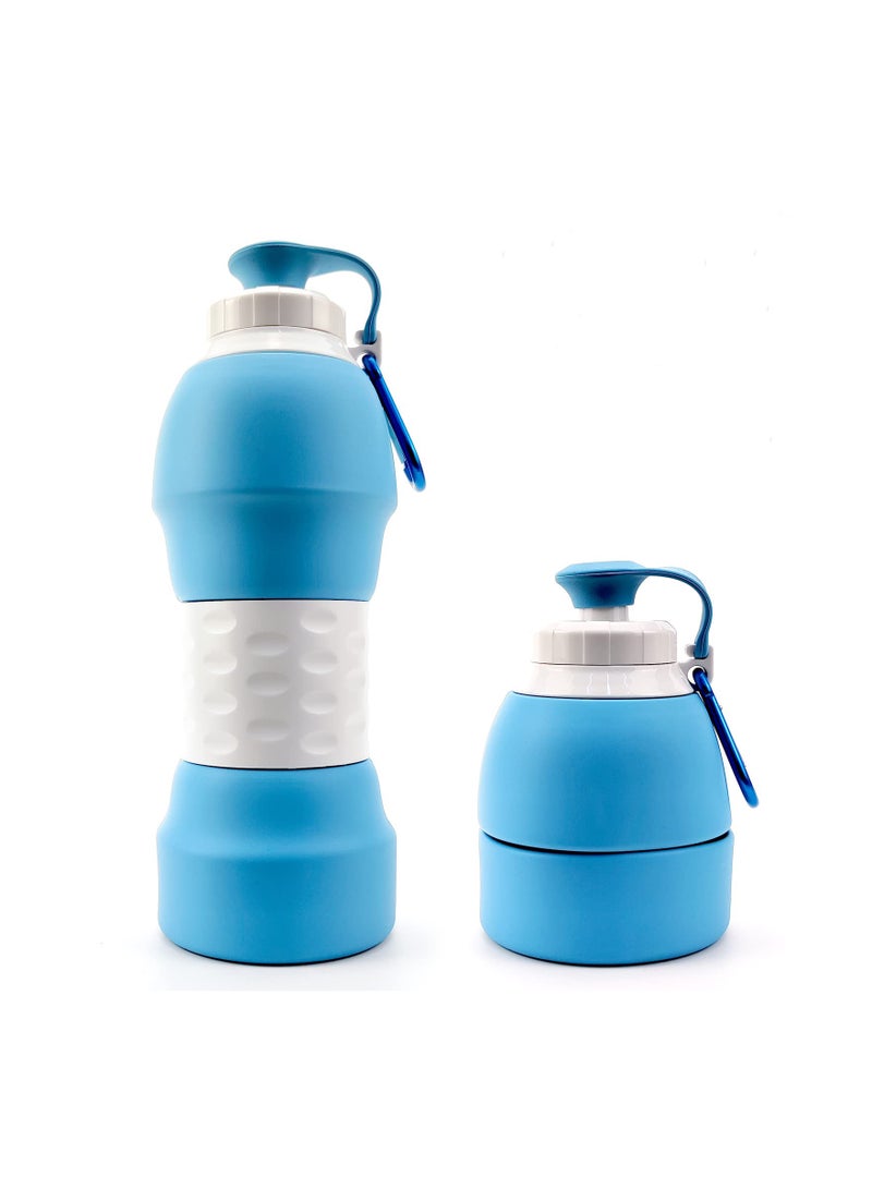 KASTWAVE Collapsible Sports Water Bottle, Silicone Foldable Portable Travel Water Bottle, Outdoor Water Bottle with Carabiner for Outdoor Activities Camping Hiking, Blue - 580ML - Image 1