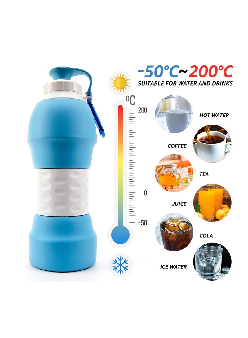 KASTWAVE Collapsible Sports Water Bottle, Silicone Foldable Portable Travel Water Bottle, Outdoor Water Bottle with Carabiner for Outdoor Activities Camping Hiking, Blue - 580ML - Image 5