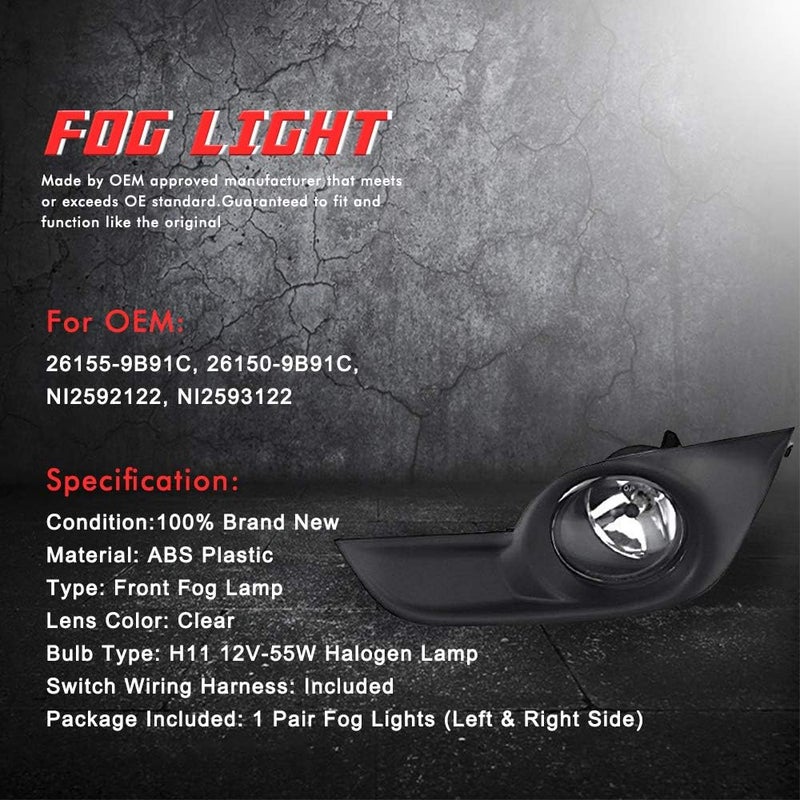 A ABIGAIL Driving Fog Lights Replacement for Nissan Altima 2013-2015 with H11 12V 55W Halogen Bulbs & Chrome Black Bezel - Image 4