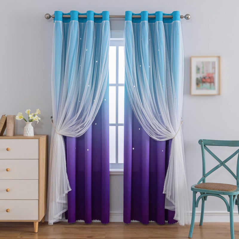 Anytime Dream Star Blackout Curtains for Kids Rooms Girl Princess Curtain for Daughter Bedroom Window Blue Purple1 PanelW52 x L63inch - Image 2
