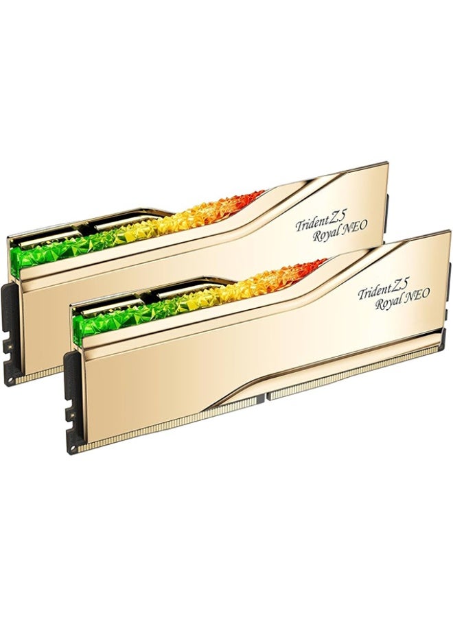 جي.سكيل ذاكرة ترايدنت Z5 رويال نيو سعة 32 جيجابايت (قطعتان 16 جيجابايت) من نوع DDR5، بسرعة نقل بيانات 8000 ميجا نقلة/ثانية، زمن استجابة CAS 38-48-48-128، جهد 1.45 فولت، متوافقة مع AMD EXPO، لون ذهبي، F5-8000J3848H16GX2-TR5NG - Image 2