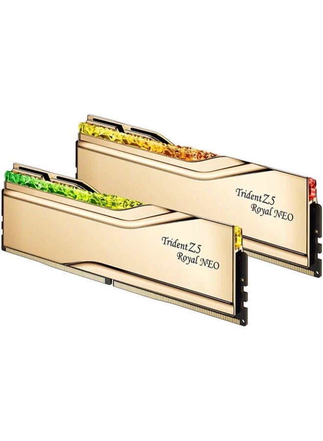 جي.سكيل ذاكرة ترايدنت Z5 رويال نيو سعة 32 جيجابايت (قطعتان 16 جيجابايت) من نوع DDR5، بسرعة نقل بيانات 8000 ميجا نقلة/ثانية، زمن استجابة CAS 38-48-48-128، جهد 1.45 فولت، متوافقة مع AMD EXPO، لون ذهبي، F5-8000J3848H16GX2-TR5NG - Image 3