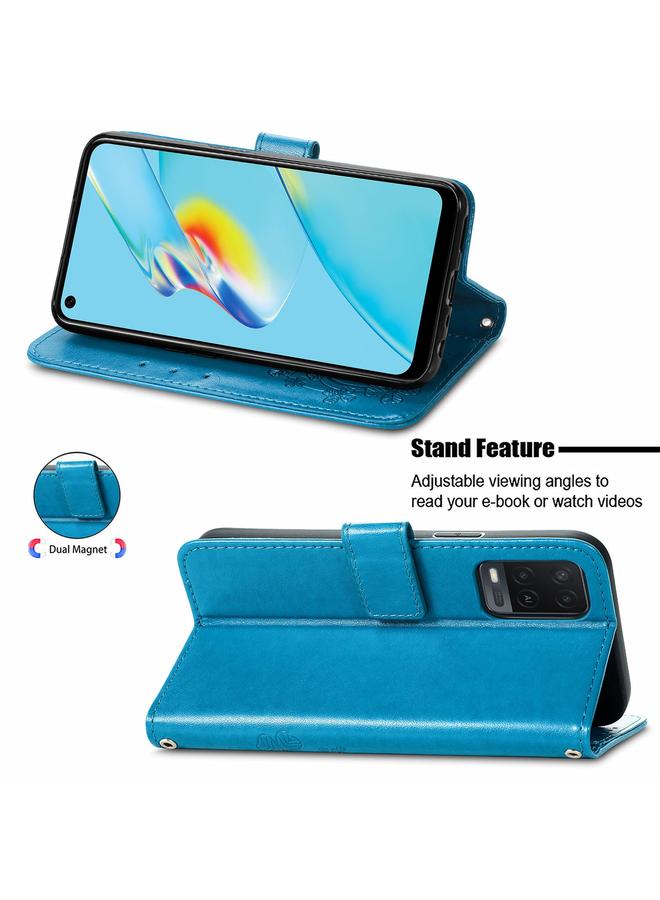 erorex Case For OPPO A54 4G Four-leaf Clasp Embossed Buckle Mobile Phone Protection Leather Case with Lanyard & Card Slot & Wallet & Bracket Function - Image 4