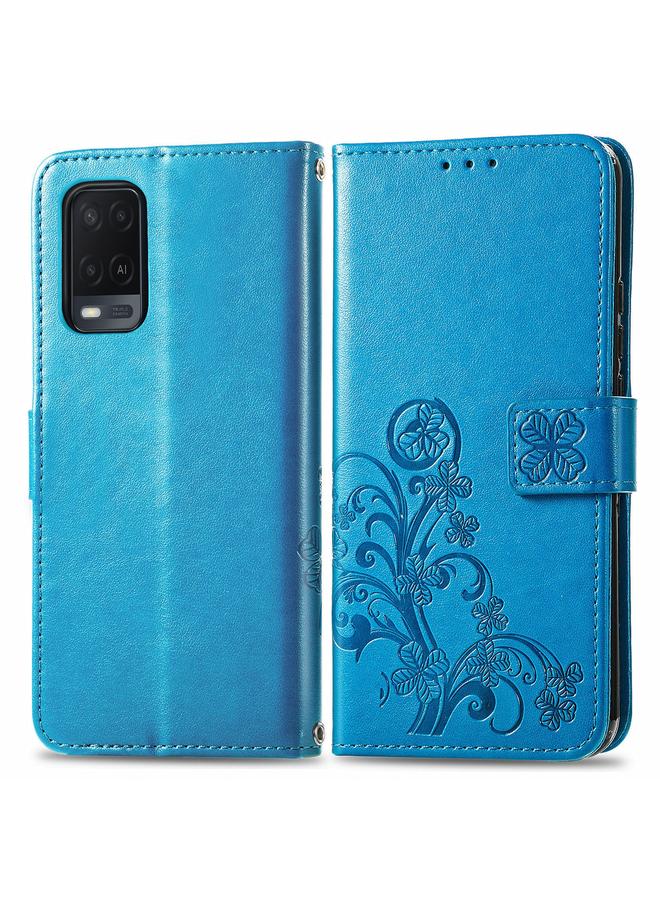 erorex Case For OPPO A54 4G Four-leaf Clasp Embossed Buckle Mobile Phone Protection Leather Case with Lanyard & Card Slot & Wallet & Bracket Function - Image 2
