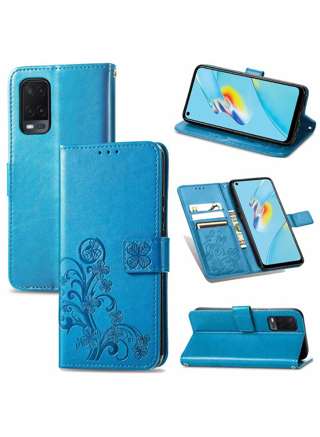 erorex Case For OPPO A54 4G Four-leaf Clasp Embossed Buckle Mobile Phone Protection Leather Case with Lanyard & Card Slot & Wallet & Bracket Function - Image 1