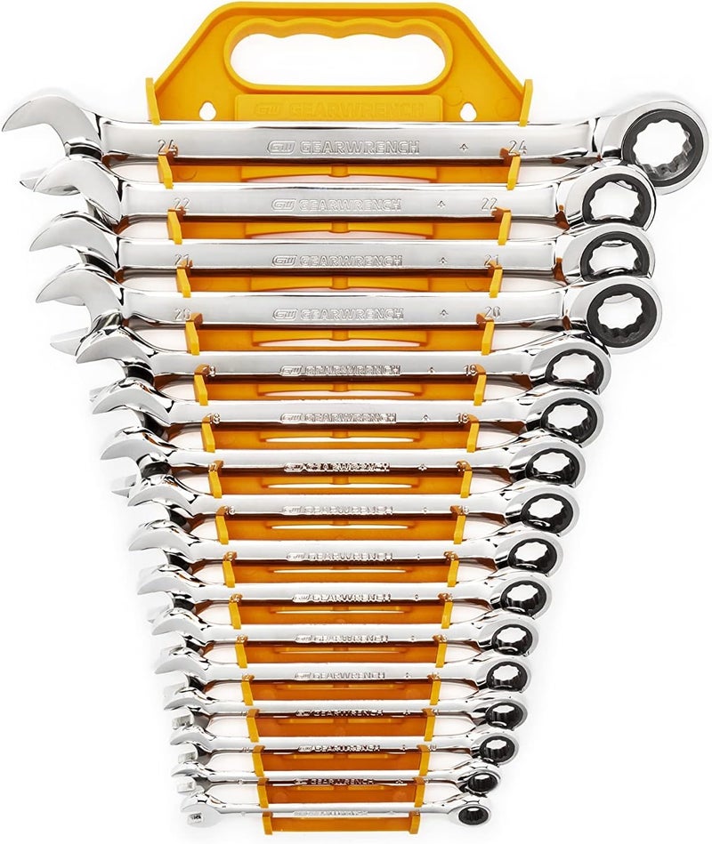 GEARWRENCH 16 Piece Ratcheting Combination Wrench Set with Tray | Metric | 9416