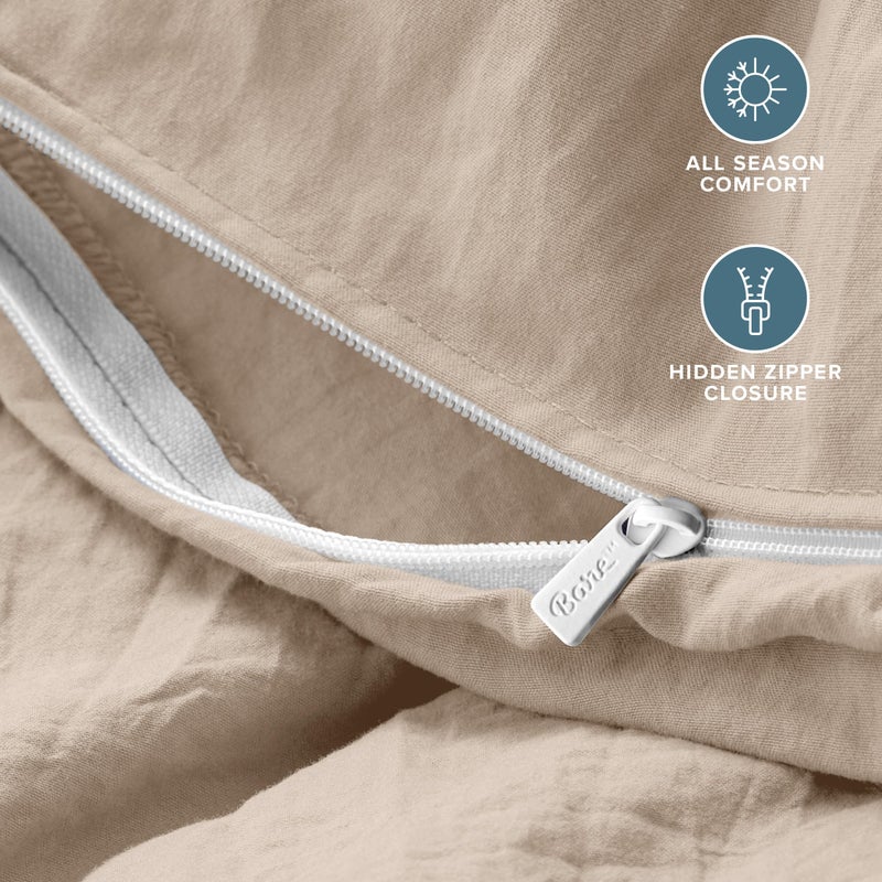 Bare Home Microfiber Duvet Cover Set - Ultra Soft Washed Microfiber - King/California King - Linen-Like Look - Easy Care - Breathable Fabric - Our Softest Duvet Cover Set (King/Cal King, Pebble Beach) - Image 4