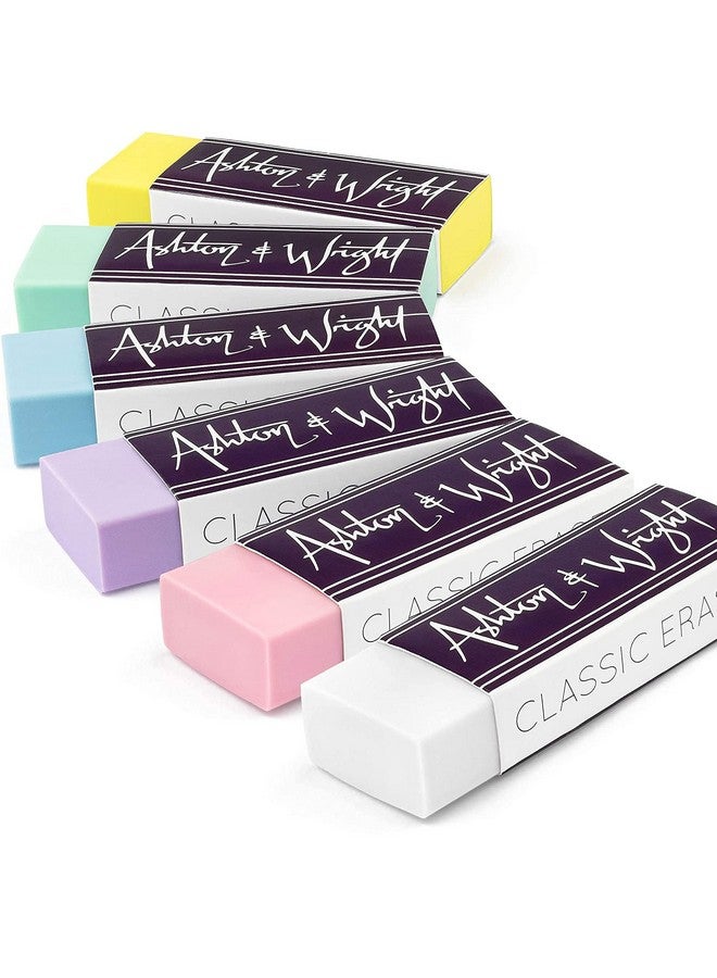 ممحاة كلاسيكية - مطاط بلاستيكي خالٍ من اللاتكس - [عبوة من 6 قطع] - عبوة من 5 قطع باستيل + 1 بيضاء - Image 1