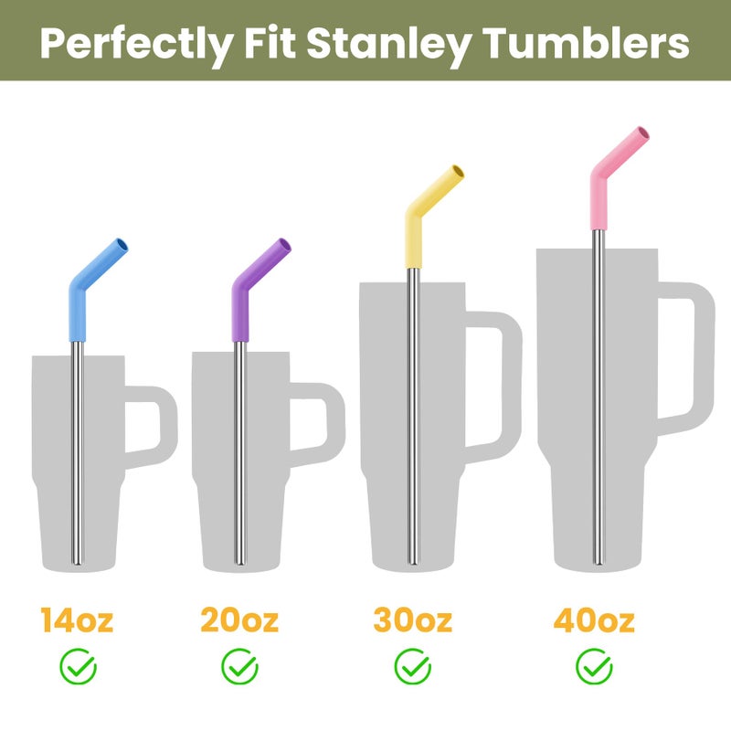 Tomorotec 6-Pack Stainless Steel Reusable Straw with Silicone Tip 3 Sizes, Metal Drinking Straws Fit for Stanley Quencher Tumblers 40oz, 30oz, 20oz, 14oz, Cleaning Brushes Included (Rainbow) - Image 3
