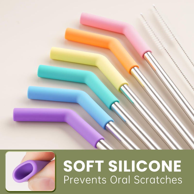 Tomorotec 6-Pack Stainless Steel Reusable Straw with Silicone Tip 3 Sizes, Metal Drinking Straws Fit for Stanley Quencher Tumblers 40oz, 30oz, 20oz, 14oz, Cleaning Brushes Included (Rainbow) - Image 5