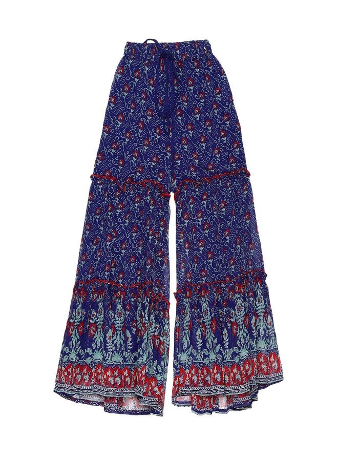 BIBA Girl's Polyester Blend Kurta, Sharara, Dupatta (KWVAMIKA6147AW24BLU_Blue - Image 3