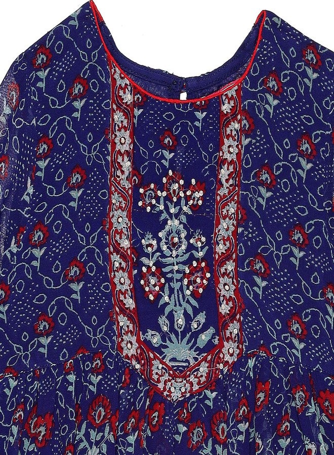 BIBA Girl's Polyester Blend Kurta, Sharara, Dupatta (KWVAMIKA6147AW24BLU_Blue - Image 2