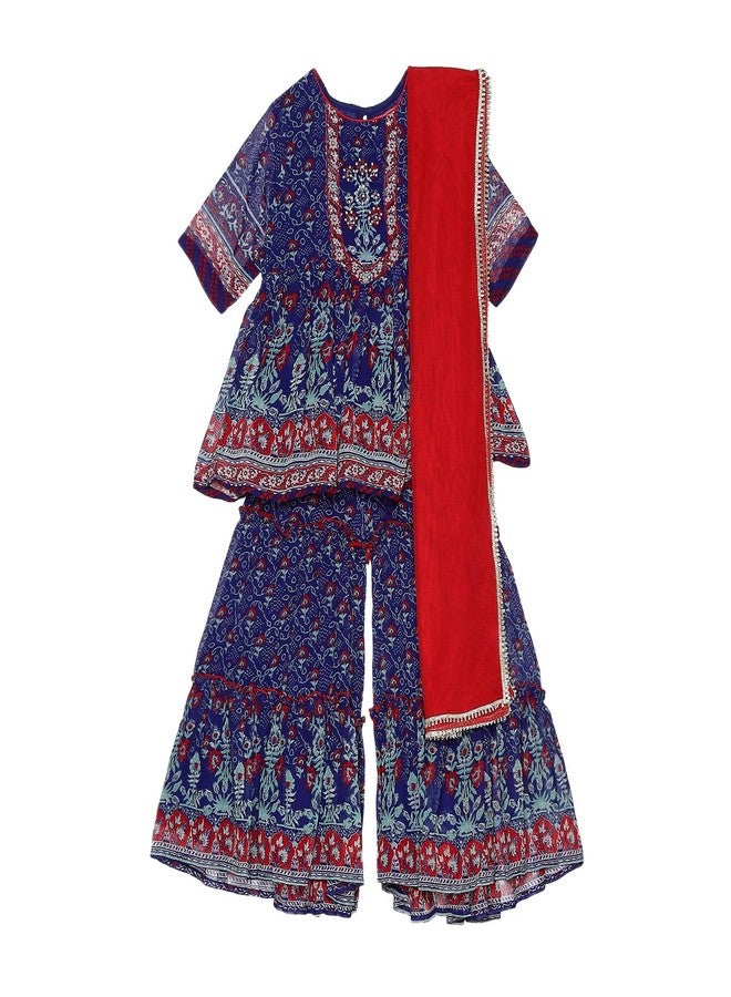 BIBA Girl's Polyester Blend Kurta, Sharara, Dupatta (KWVAMIKA6147AW24BLU_Blue - Image 1