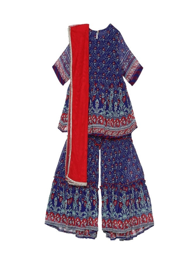 BIBA Girl's Polyester Blend Kurta, Sharara, Dupatta (KWVAMIKA6147AW24BLU_Blue - Image 5