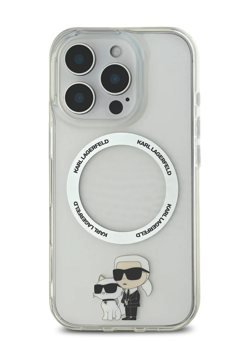 Karl Lagerfeld iPhone 16 Pro MagSafe Case IML Hard Cover with Nft Karl & Choupette  / Drop protection/ Slim Profile/ Lightweight / Easy Snap-On - Transparent