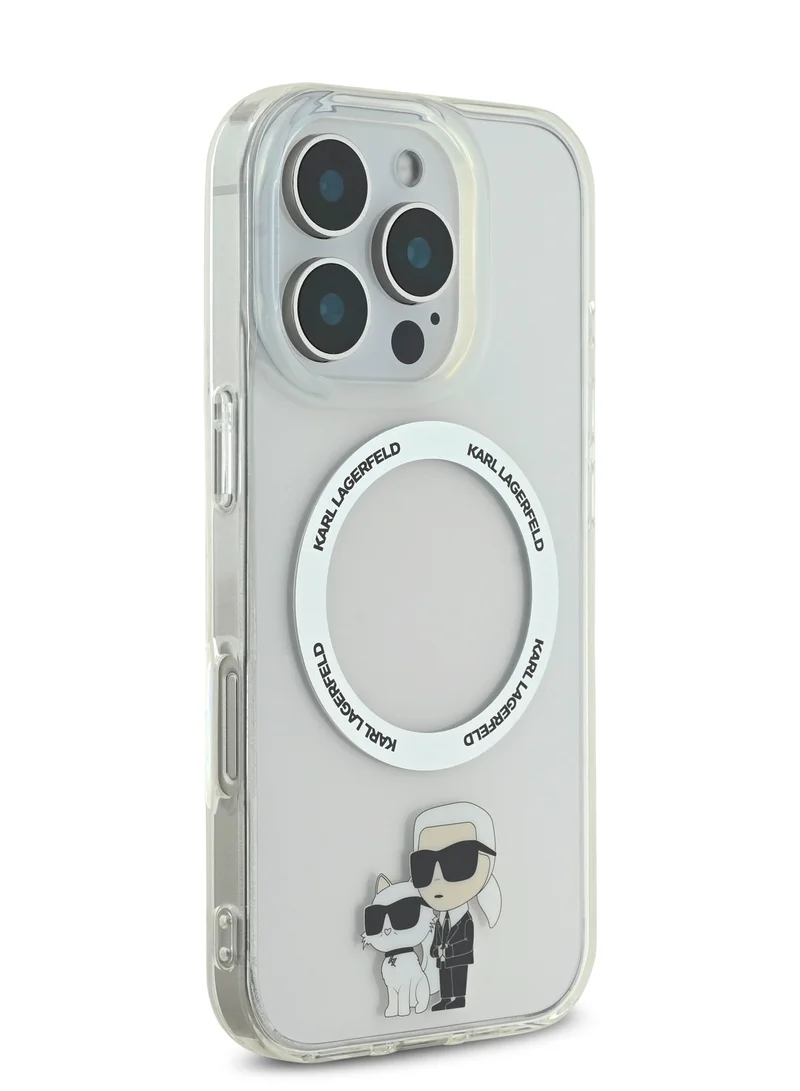 Karl Lagerfeld iPhone 16 Pro MagSafe Case IML Hard Cover with Nft Karl & Choupette  / Drop protection/ Slim Profile/ Lightweight / Easy Snap-On - Transparent