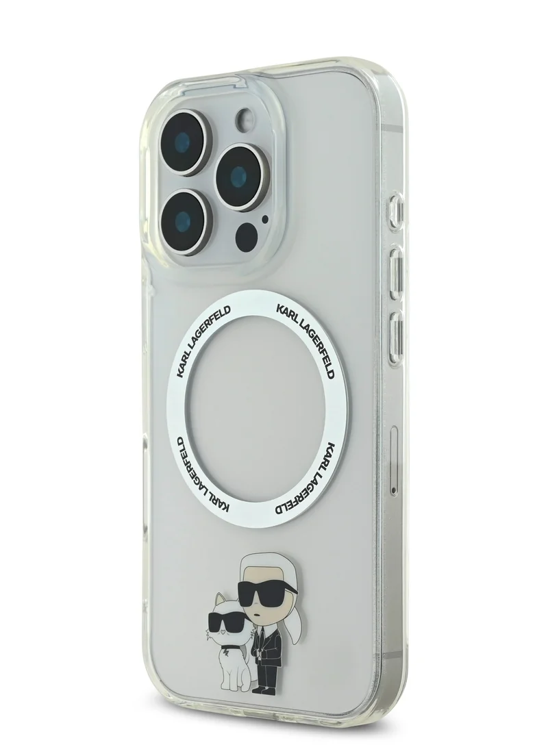 Karl Lagerfeld iPhone 16 Pro MagSafe Case IML Hard Cover with Nft Karl & Choupette  / Drop protection/ Slim Profile/ Lightweight / Easy Snap-On - Transparent