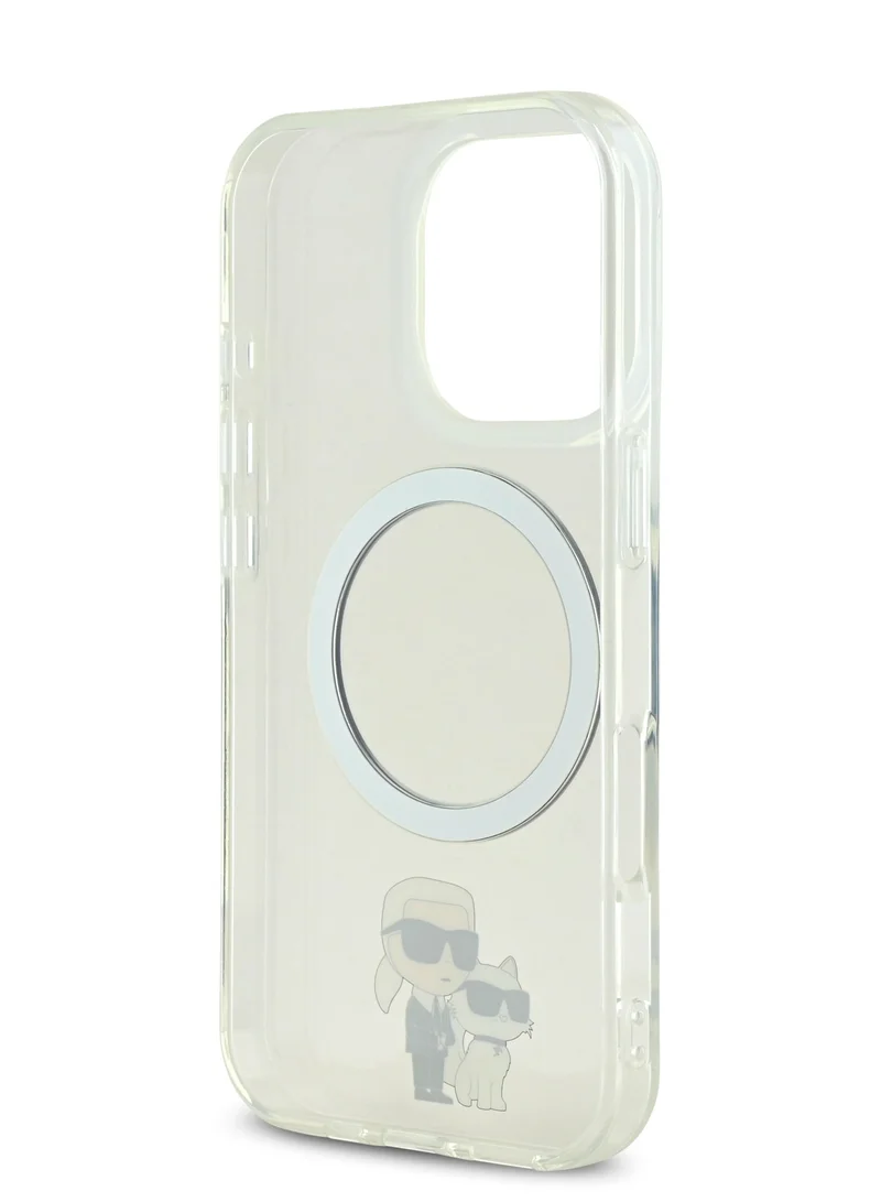 Karl Lagerfeld iPhone 16 Pro MagSafe Case IML Hard Cover with Nft Karl & Choupette  / Drop protection/ Slim Profile/ Lightweight / Easy Snap-On - Transparent