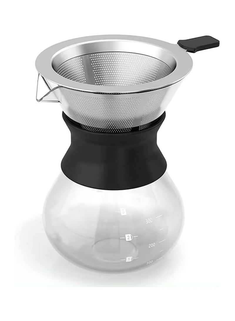 كويزين أرت مجموعة صانعة قهوة بالتقطير – إبريق زجاجي أنيق بفلتر ستانلس ستيل قابل لإعادة الاستخدام، كم سيليكون للحماية من الحرارة، وعاء تقطير قهوة كامل 400 مل - Image 3