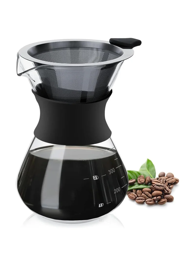 Cuisine Art Pour Over Coffee Maker Set – Elegant Glass Carafe with Reusable Stainless Steel Drip Filter, Silicone Sleeve for Heat Protection, Complete Pour Over Coffee Dripper Pot 400ml
