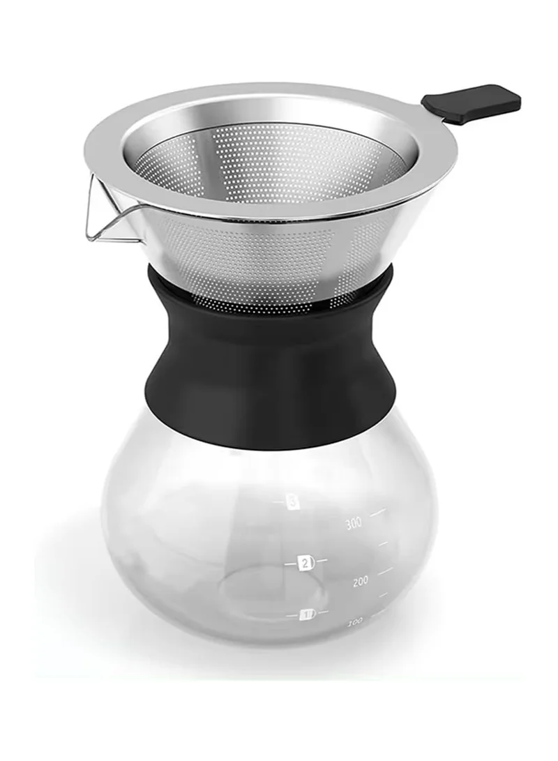 Cuisine Art Pour Over Coffee Maker Set – Elegant Glass Carafe with Reusable Stainless Steel Drip Filter, Silicone Sleeve for Heat Protection, Complete Pour Over Coffee Dripper Pot 400ml