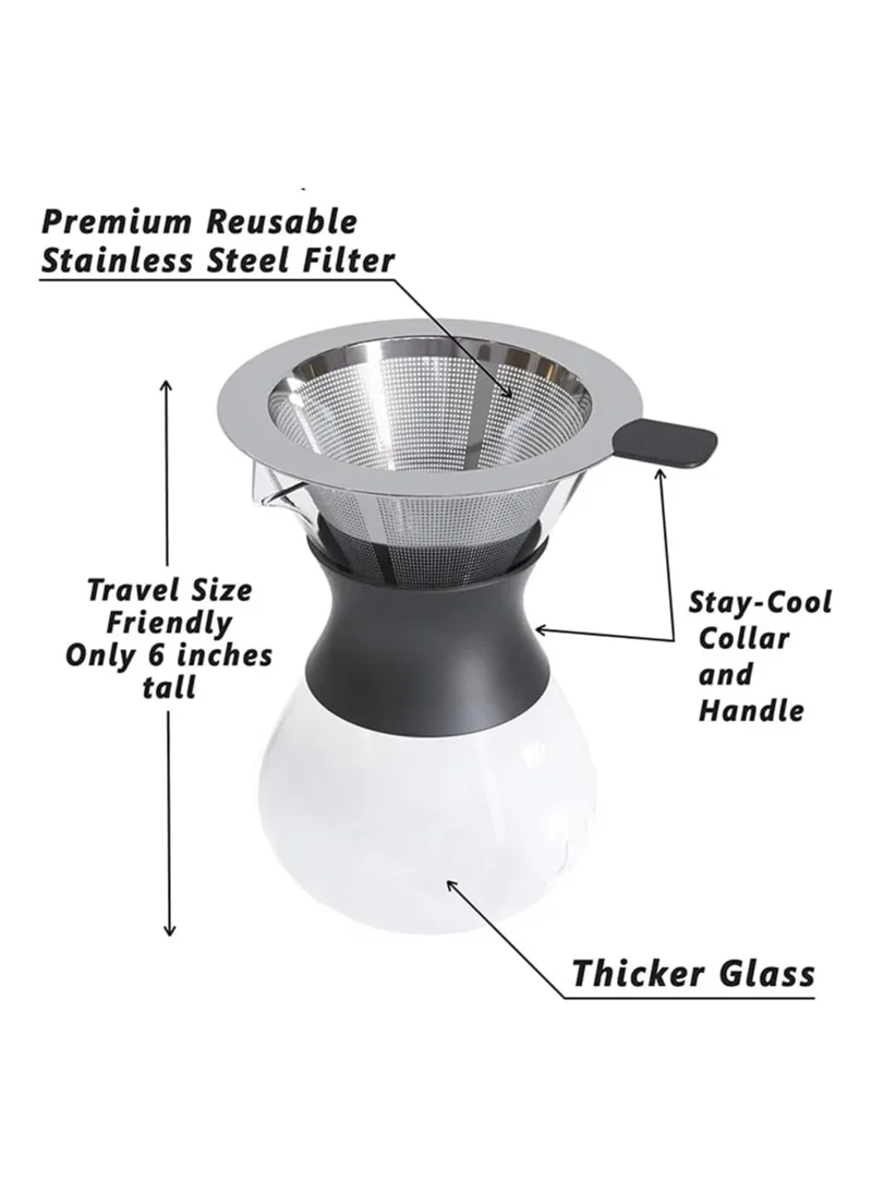 Cuisine Art Pour Over Coffee Maker Set – Elegant Glass Carafe with Reusable Stainless Steel Drip Filter, Silicone Sleeve for Heat Protection, Complete Pour Over Coffee Dripper Pot 400ml