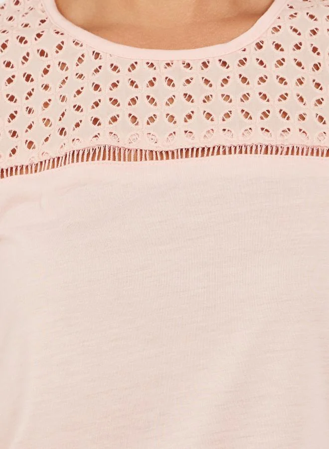 Styli Schiffli Yoke Pompom Trim Detail Top and Pyjama Pants Set