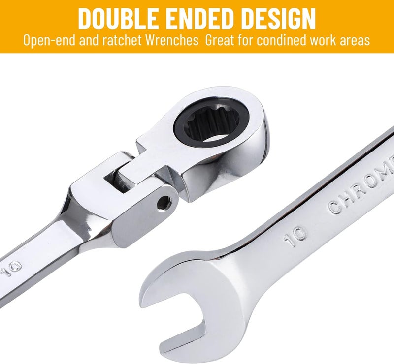Pilida 10mm Ratchet Wrench Flex Head: Box End Wrench 12Pt| Metric Ratcheting Combination Chrome Vanadium - Image 3