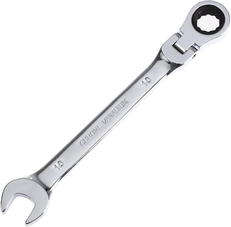Pilida 10mm Ratchet Wrench Flex Head: Box End Wrench 12Pt| Metric Ratcheting Combination Chrome Vanadium - Image 1