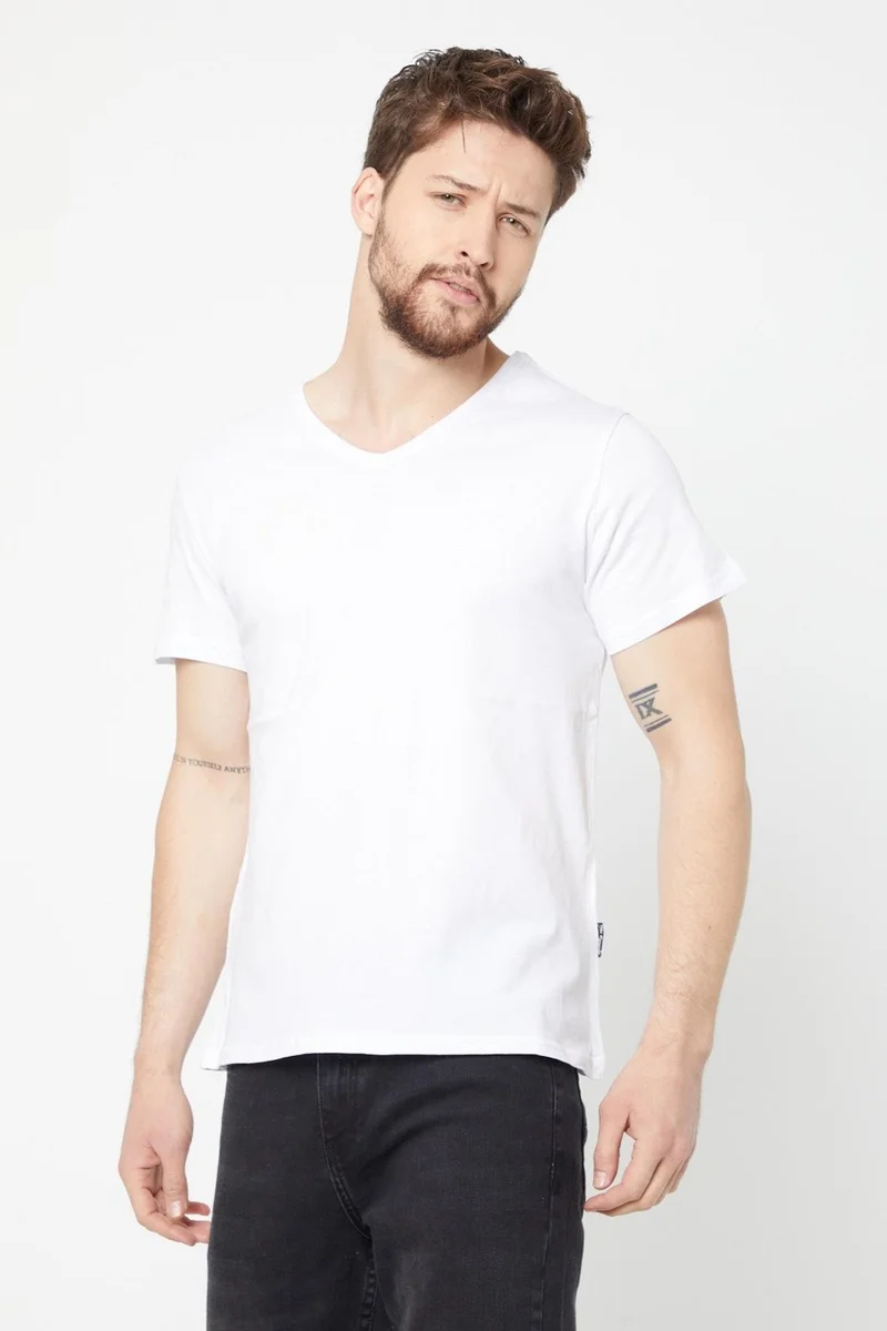 mmetalic Men's Multicolored T-Shirt Regular Fit Relaxed Cut V Neck 5-Piece Basic T-Shirt Pack