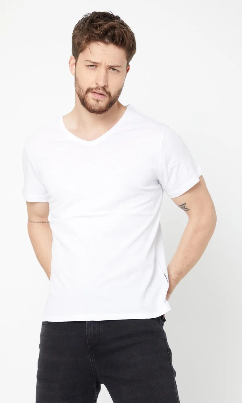 mmetalic Men's Multicolored T-Shirt Regular Fit Relaxed Cut V Neck 5-Piece Basic T-Shirt Pack