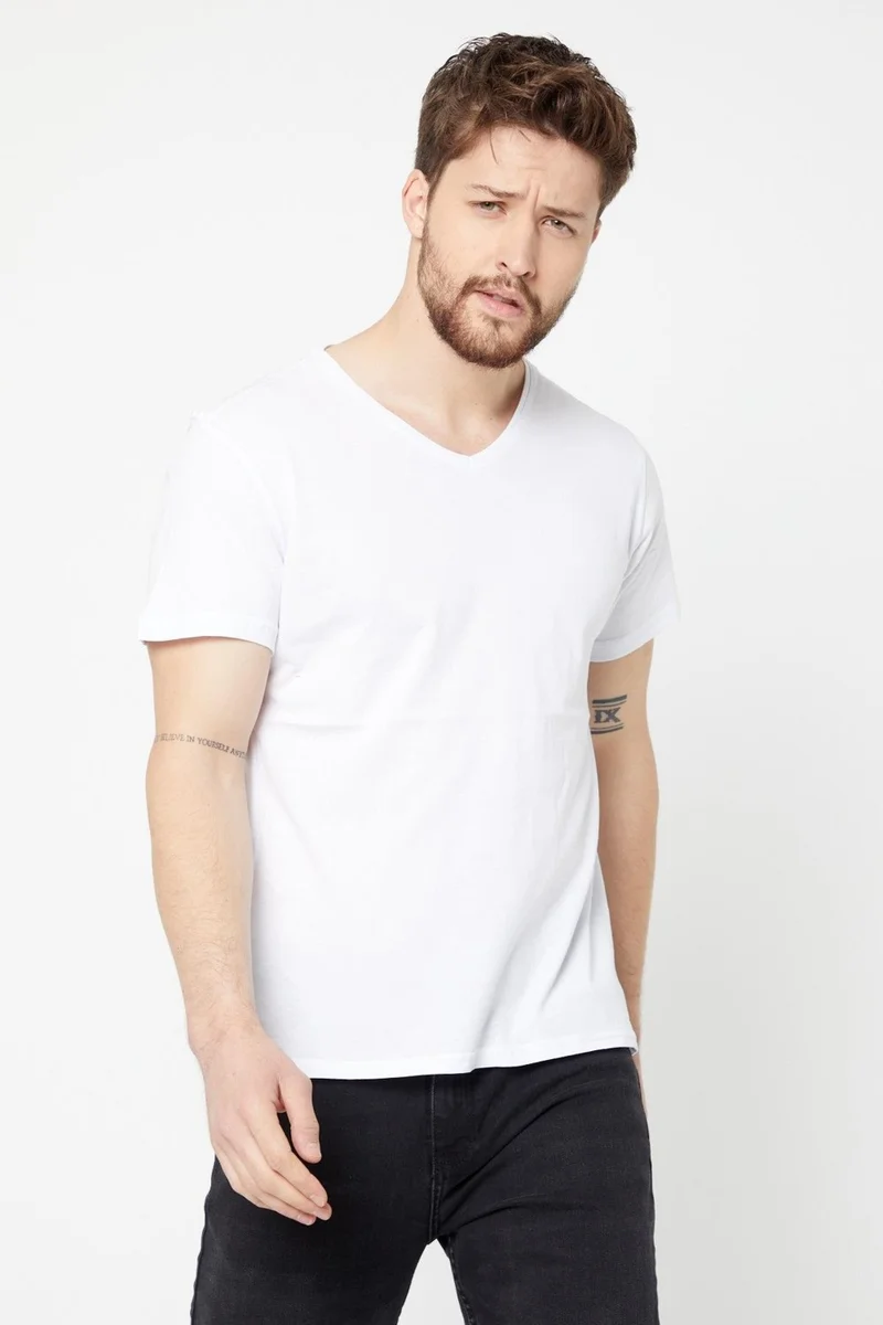 mmetalic Men's Multicolored T-Shirt Regular Fit Relaxed Cut V Neck 5-Piece Basic T-Shirt Pack