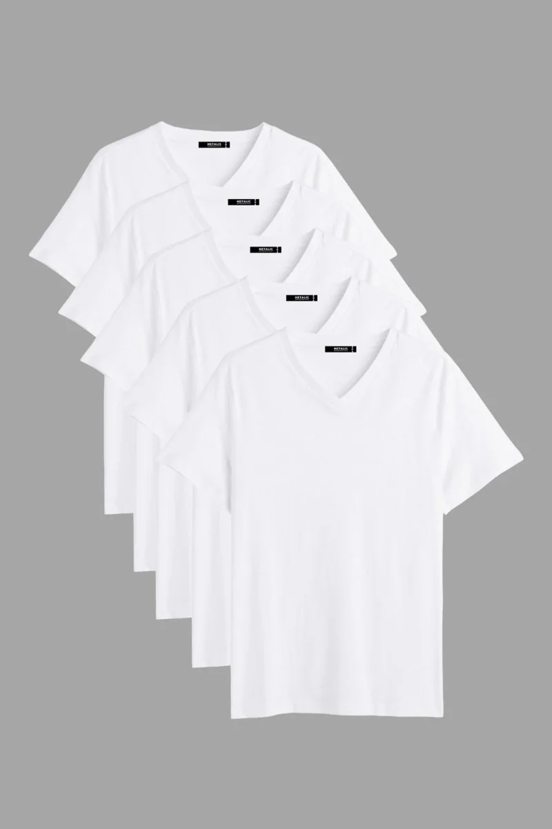 ميتاليك Men's Multicolored T-Shirt Regular Fit Relaxed Cut V Neck 5-Piece Basic T-Shirt Pack