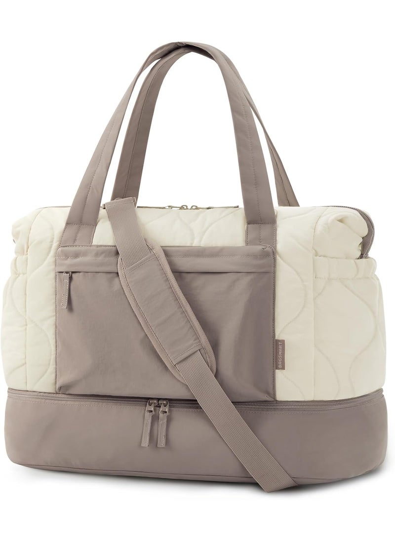 BAGSMART BAGSMART Puffer Duffle Bag for Travel 33L Weekender Bags for Women Carry on Bag with Shoe Compartment Lightweight Travel bag TSAFree Overnight Hospital Bag 