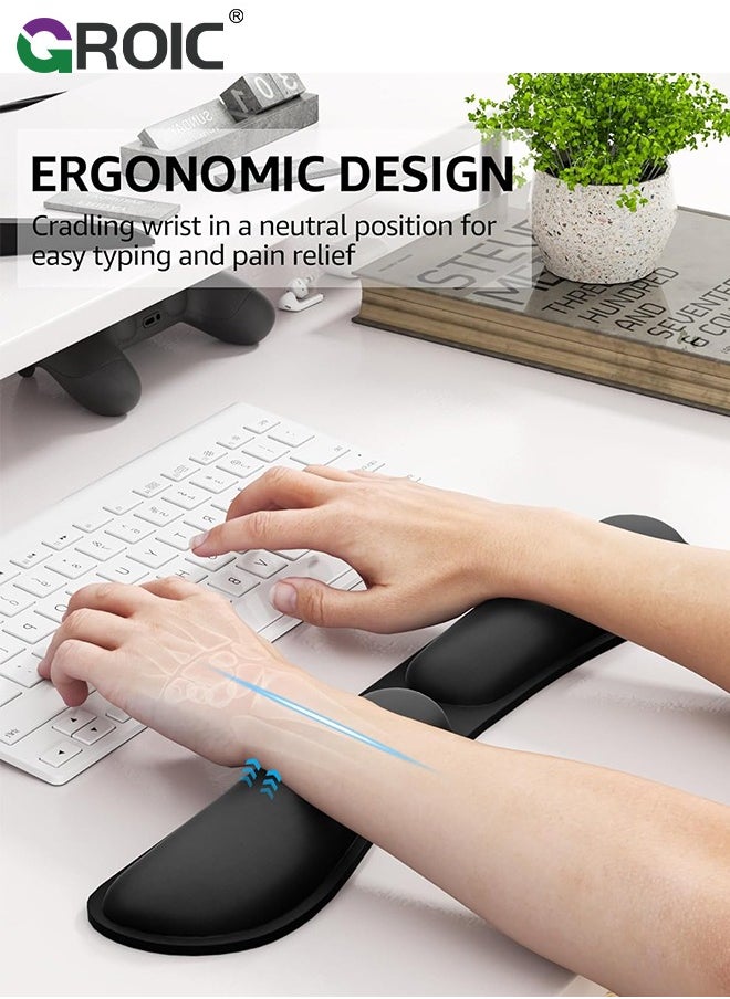 GROIC Black Memory Foam Keyboard Wrist Rest, Ergonomic Foldable Wrist Rest Computer Keyboard Wrist Support for Typing Pain Relief for Home Office Gaming Laptop  - Image 2