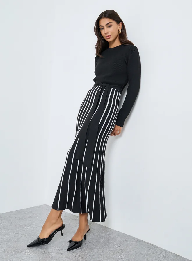 Styli Styli Striped Long Sleeves Sweater A-Line Maxi Dress