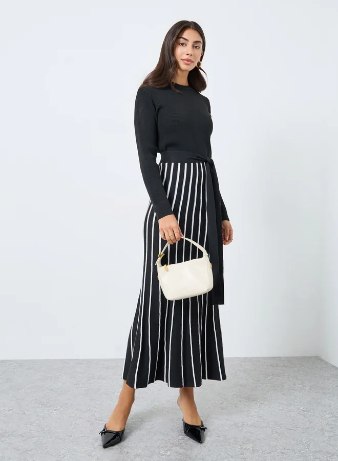 Styli Styli Striped Long Sleeves Sweater A-Line Maxi Dress