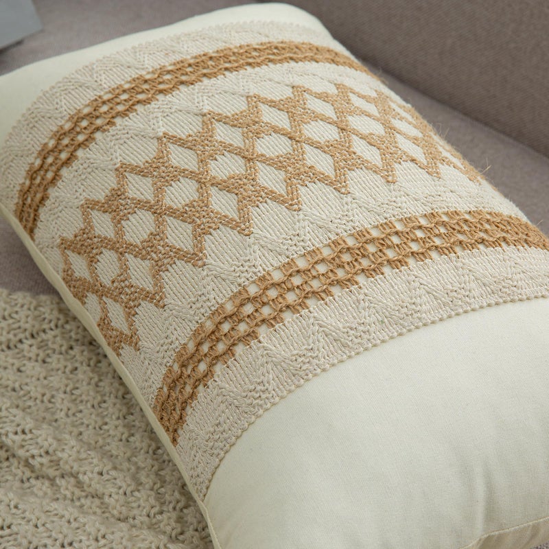 Mayler Yee Throw Pillow Covers 12 x 20 Inch 1PC for Farmhouse Living Room, Cotton & Burlap Textured Striped Woven Boho Pillow Covers (Beige & Brown, Khaki Grid) - Image 5