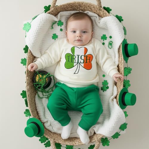 BemeyourBBs Toddler Baby Boy St Patricks Day Outfit Long Sleeve Sweatshirt and Pants Set 2 Piece Spring Clothes (Irish Shamrock Apricot, 12-18 Months) - Image 3