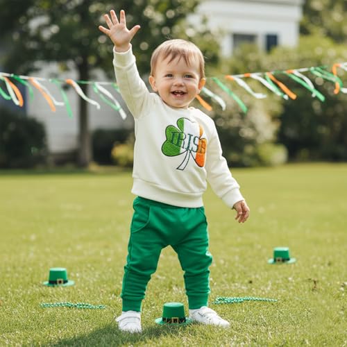 BemeyourBBs Toddler Baby Boy St Patricks Day Outfit Long Sleeve Sweatshirt and Pants Set 2 Piece Spring Clothes (Irish Shamrock Apricot, 12-18 Months) - Image 2