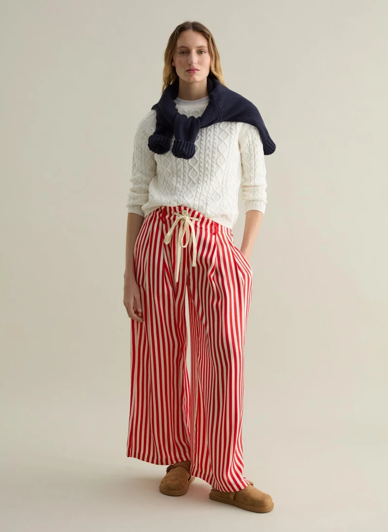 او في اس Wide-Leg Striped Trousers With Drawstring