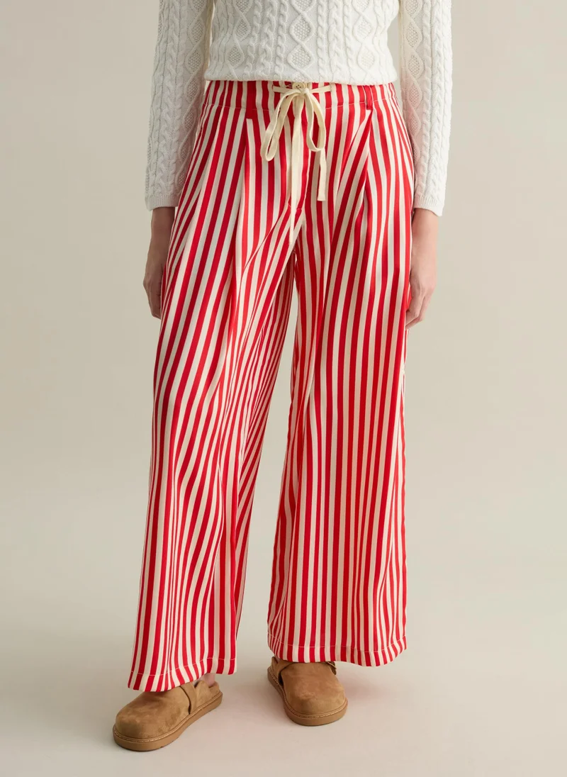 او في اس Wide-Leg Striped Trousers With Drawstring