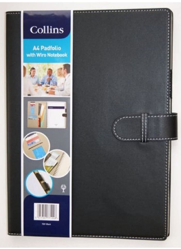 Collins Collins A4 Pad Folio with Strap Notebook Black 