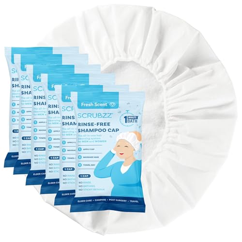 Scrubzz Shampoo Caps No Rinse for Elderly and Bedridden Patients, Rinse Free Shampoo Caps for Post Surgery and Hospital Stays, Waterless Hair Washing Shower Caps - 6 Pack - Image 1