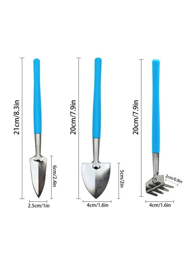 LuckyOpt Mini Gardening Tools, 3Pcs Stainless Succulent Tools Kit Shovel Rake Trowel, 2 Colors Hand Shovel for Gardening for Indoor Small Plants, Succulents, Potted Plants, Bonsai (Blue) - Image 4